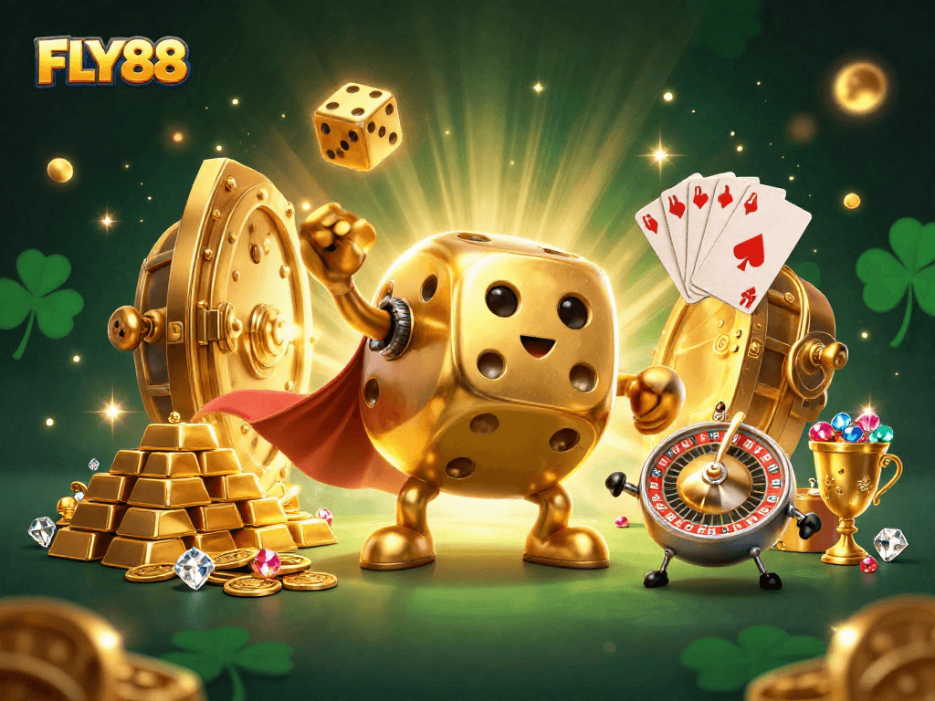 FLY88 rolls with excitement as golden dice, gems, and treasures burst onto the scene.
