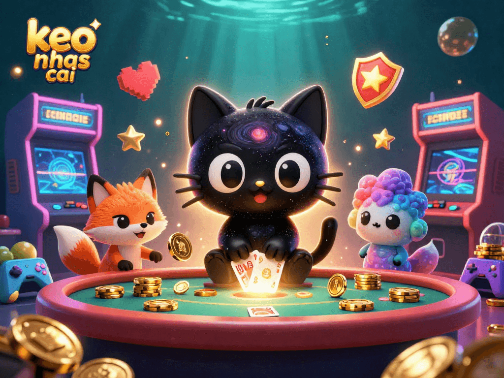 Engage with keo nha cai in a cosmic gaming scene featuring vibrant characters and casino elements.