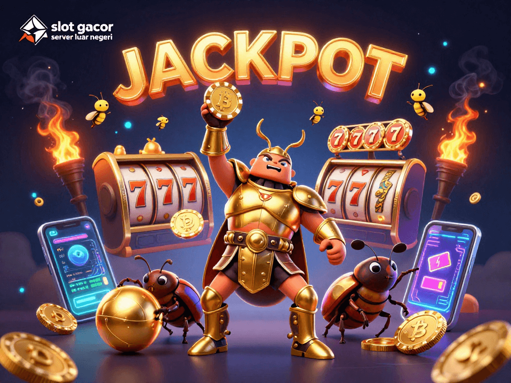 Engage with slot gacor server luar negeri as creatures celebrate a jackpot amidst vibrant casino elements.
