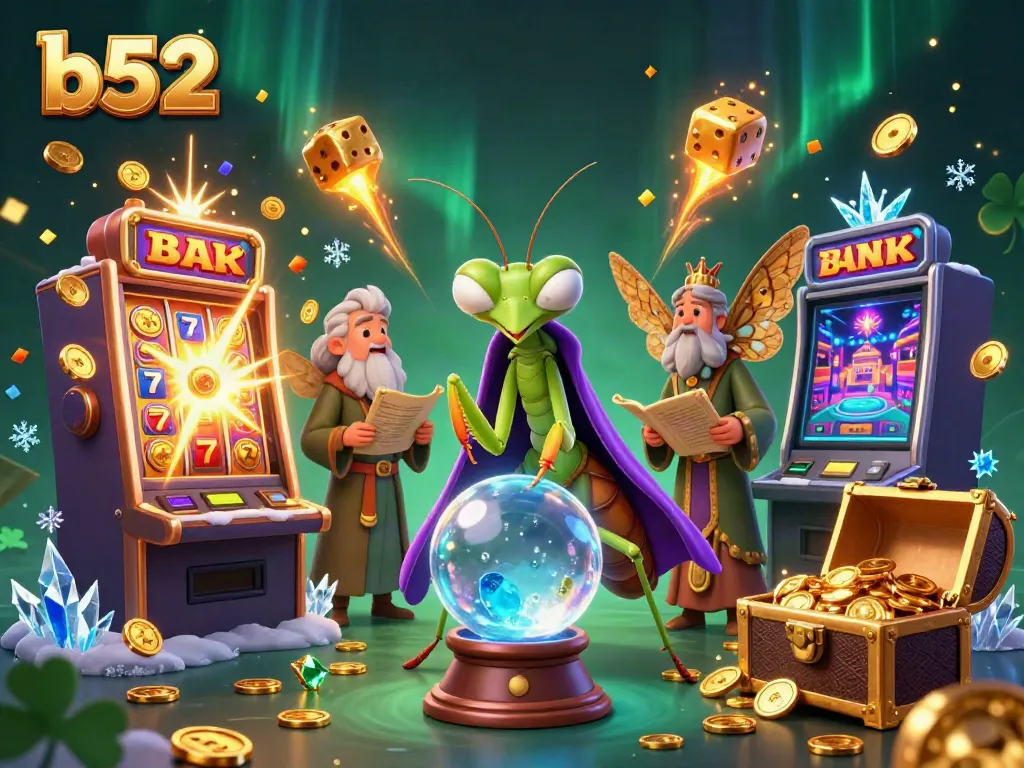 Play thrilling games with b52 in a vibrant casino scene featuring mystical characters and rich jackpots.
