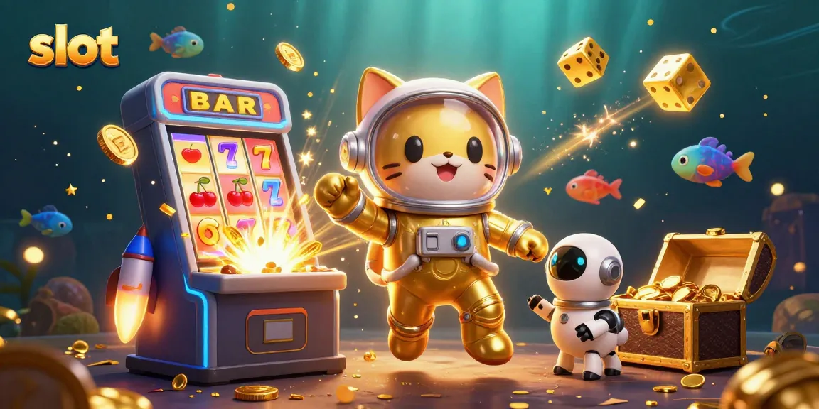 Spin the slot machine with a space cat, jackpot coins, and dynamic casino elements.