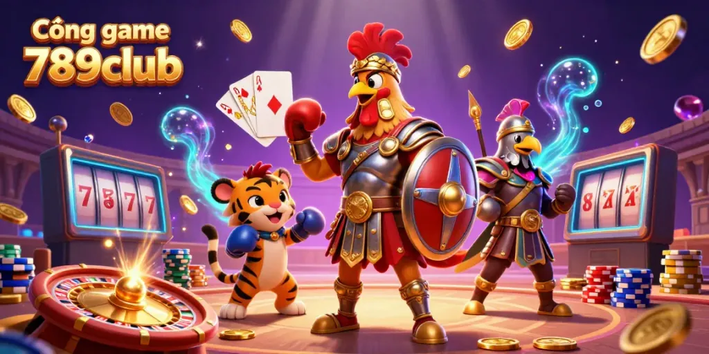 Experience the excitement at Cổng game 789club with vibrant 3D scene of gaming and rewards.