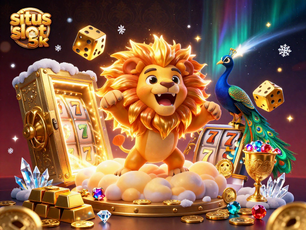 Engage with situs slot 5k as dazzling golden treasures and a roaring lion bring the casino floor to life.