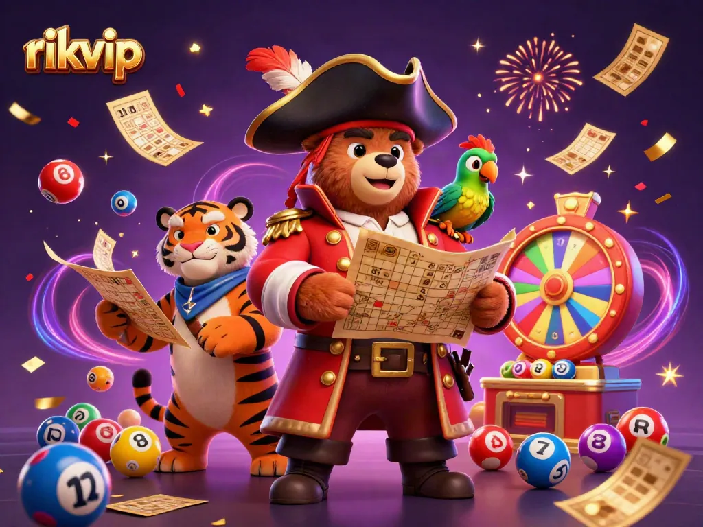 Engaging illustration showcasing the excitement at rikvip with a pirate bear and vibrant lottery elements.