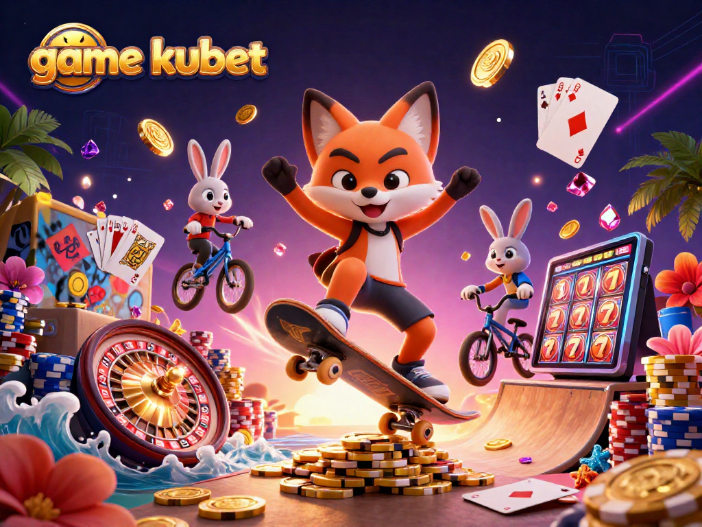 Experience game kubet adventures with dynamic cartoon characters and casino elements in a vibrant setting.