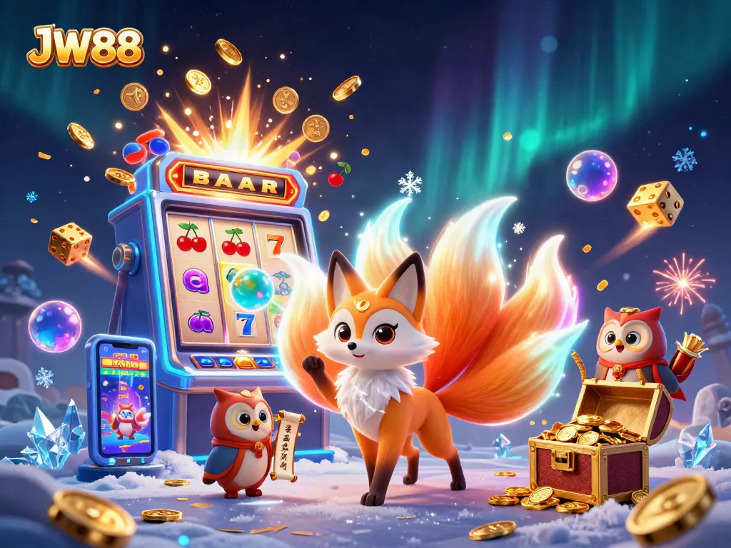 Experience endless fun at JW88 with a vibrant 3D illustration showcasing casino gaming excitement.