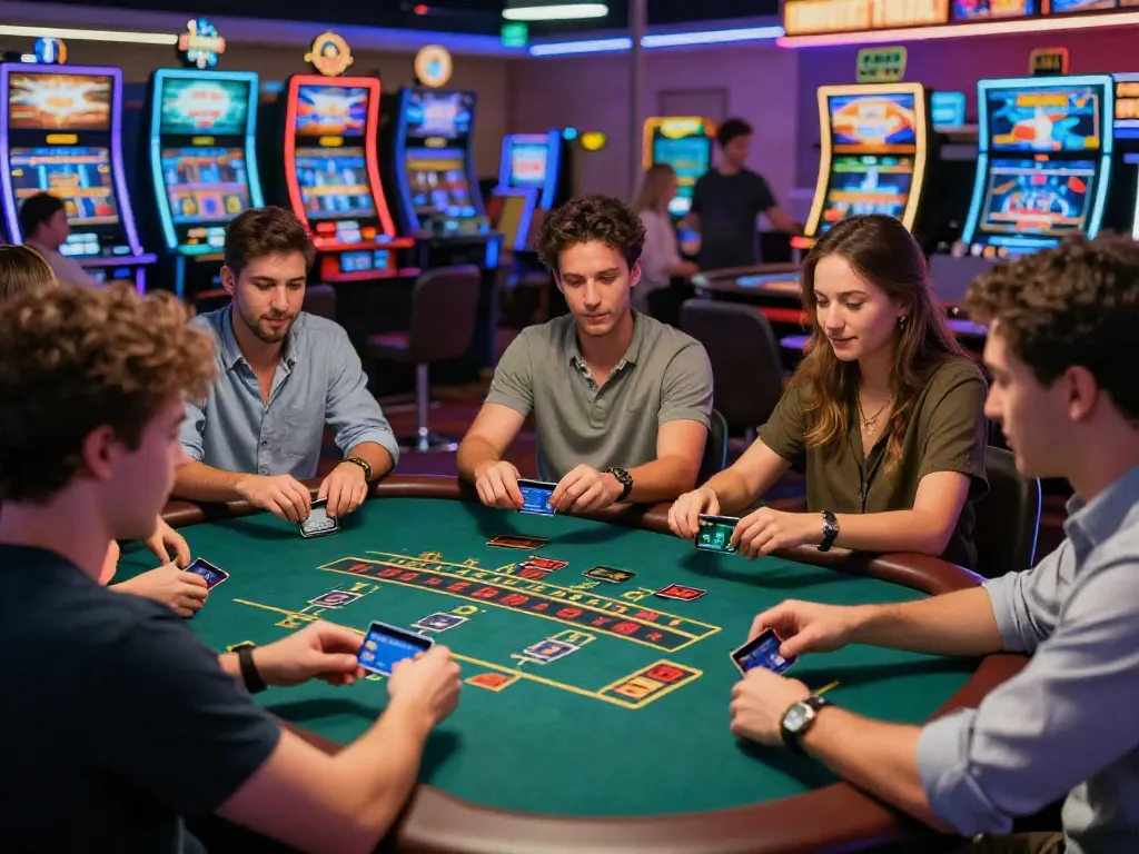 Players enjoying games at online casinos that accept credit cards in a vibrant casino setting.