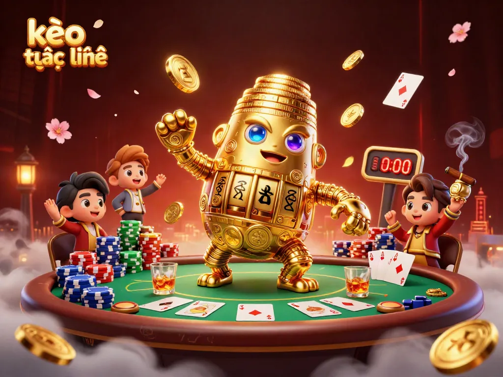 Engage in kèo trực tuyến action with a mesmerizing golden golem and poker scene full of excitement.