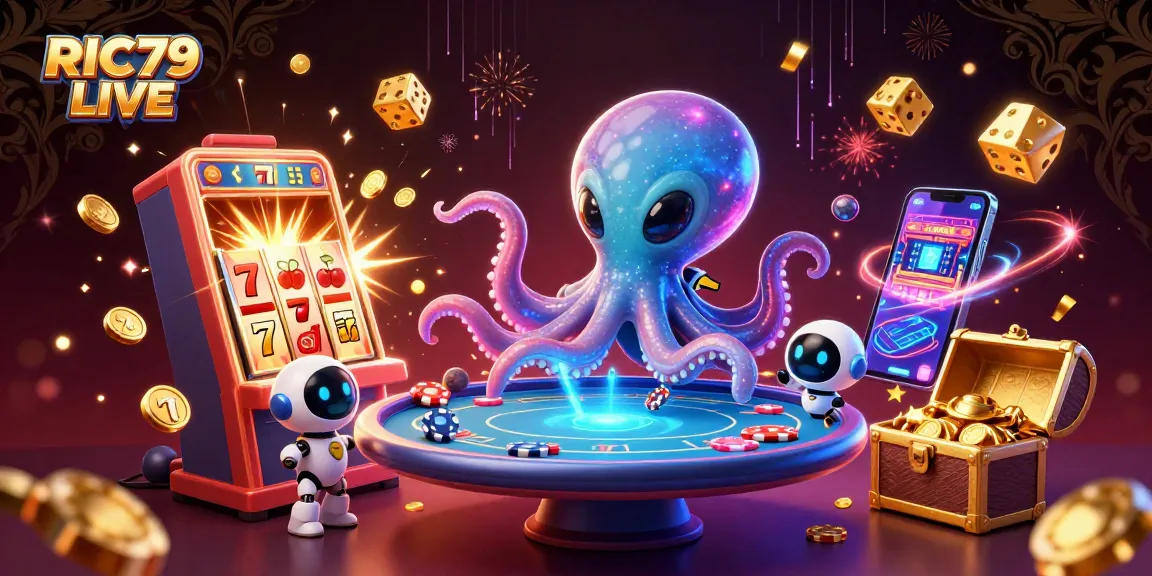 Play exciting games with RIC79 LIVE featuring a vibrant alien octopus and engaging casino elements.