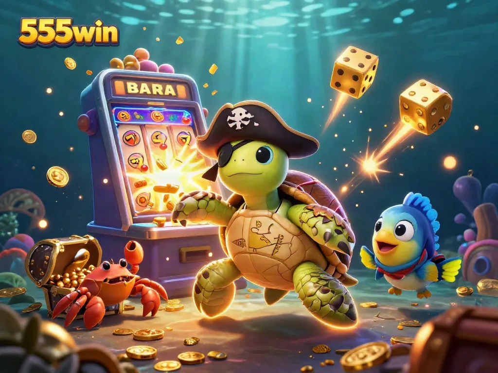Experience thrilling wins with 555win's vibrant 3D illustration featuring animated casino elements.