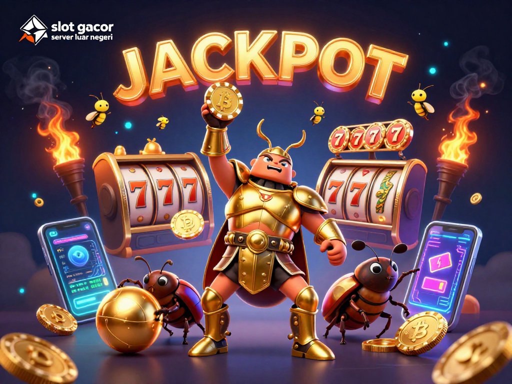 Engage with slot gacor server luar negeri as creatures celebrate a jackpot amidst vibrant casino elements.