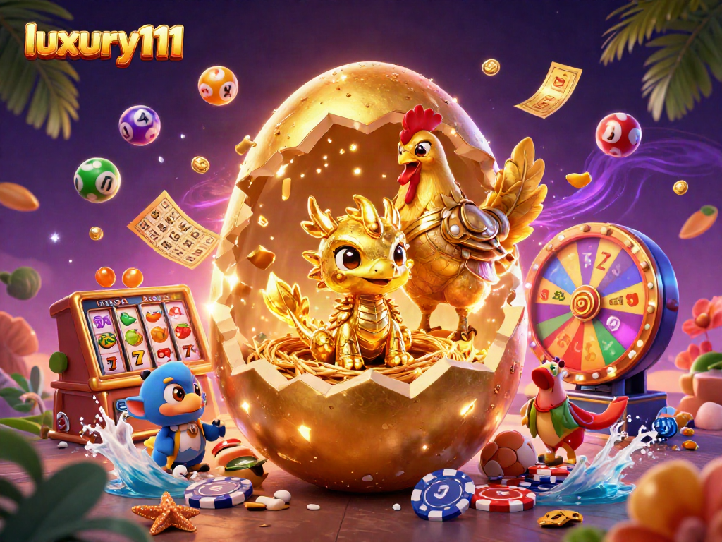 Experience thrilling wins with luxury111 in a vibrant casino scene featuring golden treasures and dynamic gaming elements.