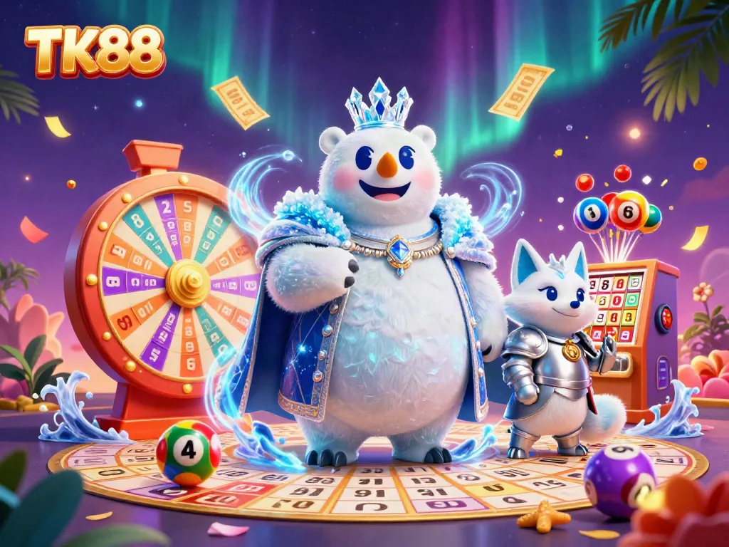 Engage with TK88's colorful lottery and gaming experience featuring vibrant characters and thrilling elements.