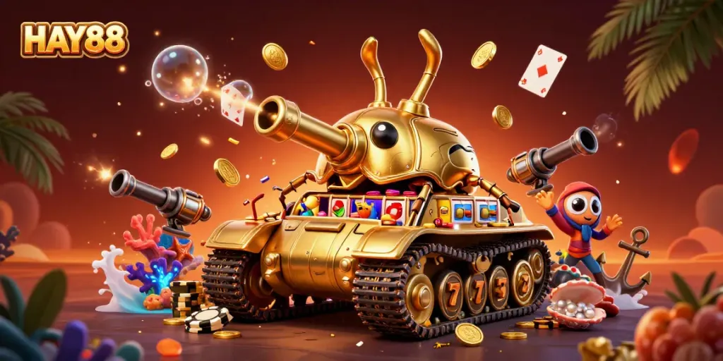Experience HAY88's vibrant casino adventure with animated characters in an immersive, colorful scene.