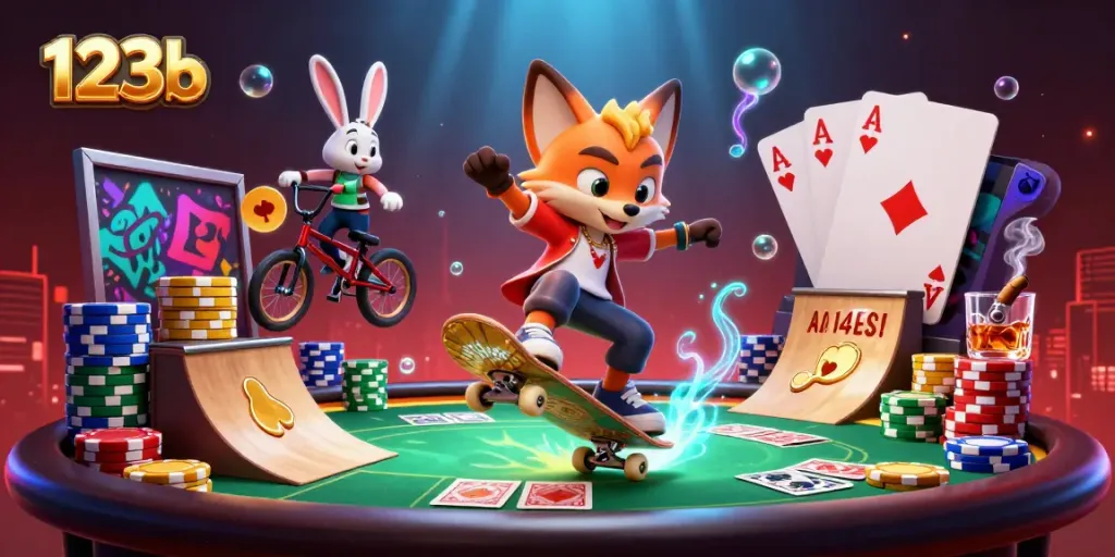 Engage with thrilling 123b gaming adventures featuring vibrant 3D characters and casino elements.