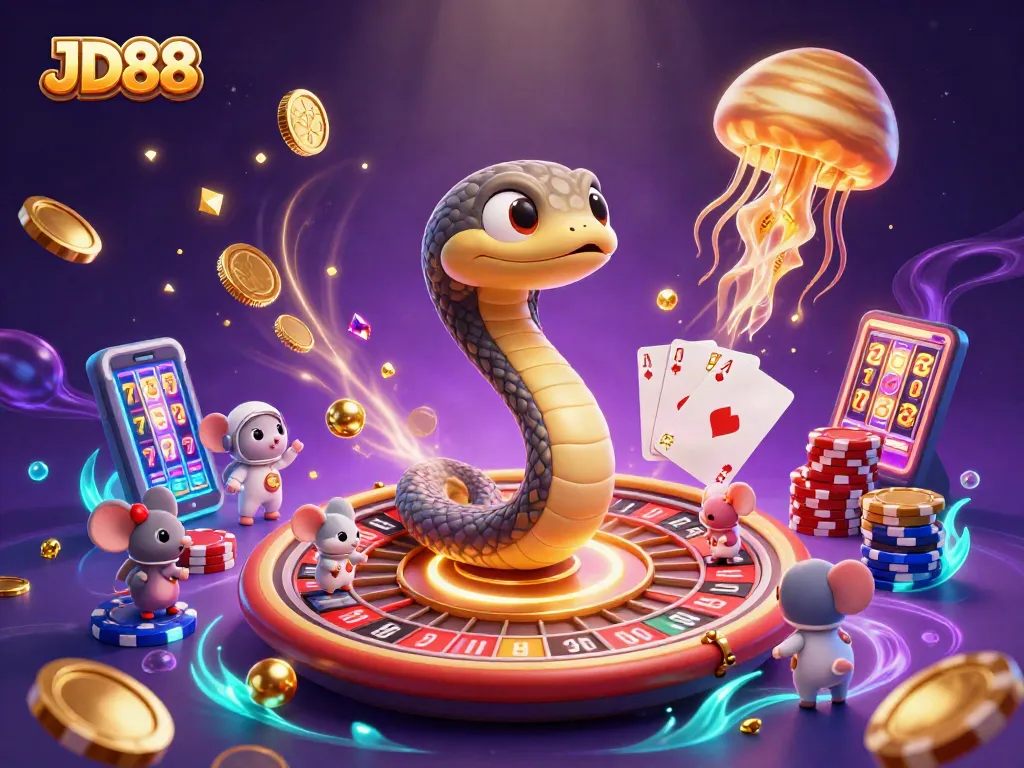 Engage with thrilling JD88 casino action featuring a cosmic roulette scene and vibrant game elements.