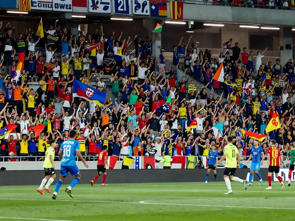 Gavangtv football fans cheering passionately in a vibrant stadium during a match.