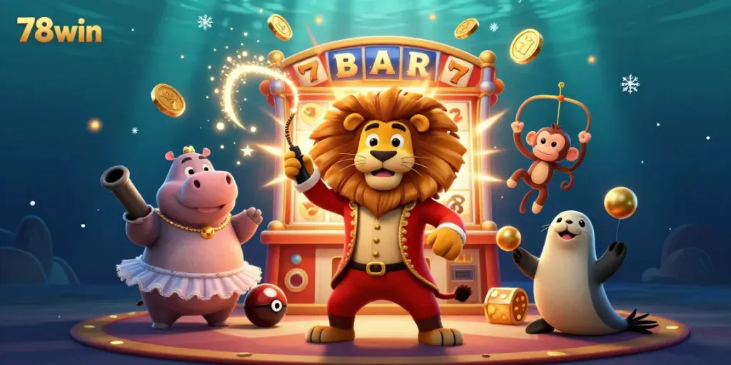 Engaging scene of the 78win casino world featuring lively characters and explosive jackpot action.
