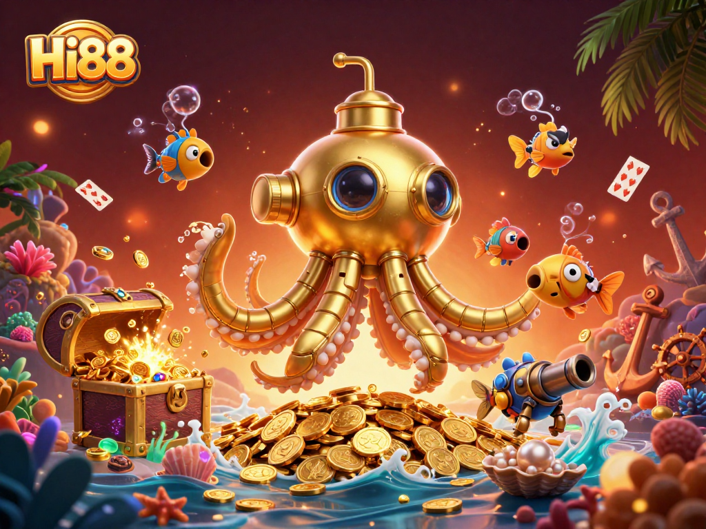 Play and win with Hi88 at an exciting underwater casino adventure filled with treasures.