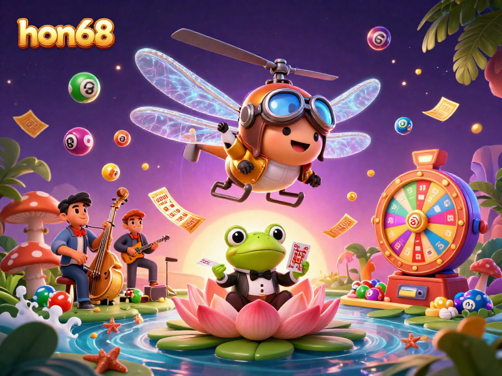 Experience hon68's vibrant gaming world with lively characters, colorful elements, and a rich casino atmosphere.