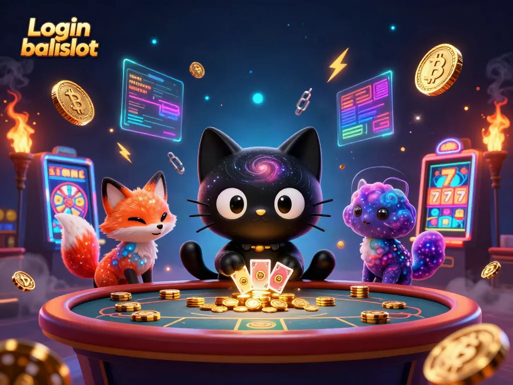 Engage with Login balislot as a cosmic cat pulls in golden casino chips in a vibrant scene.
