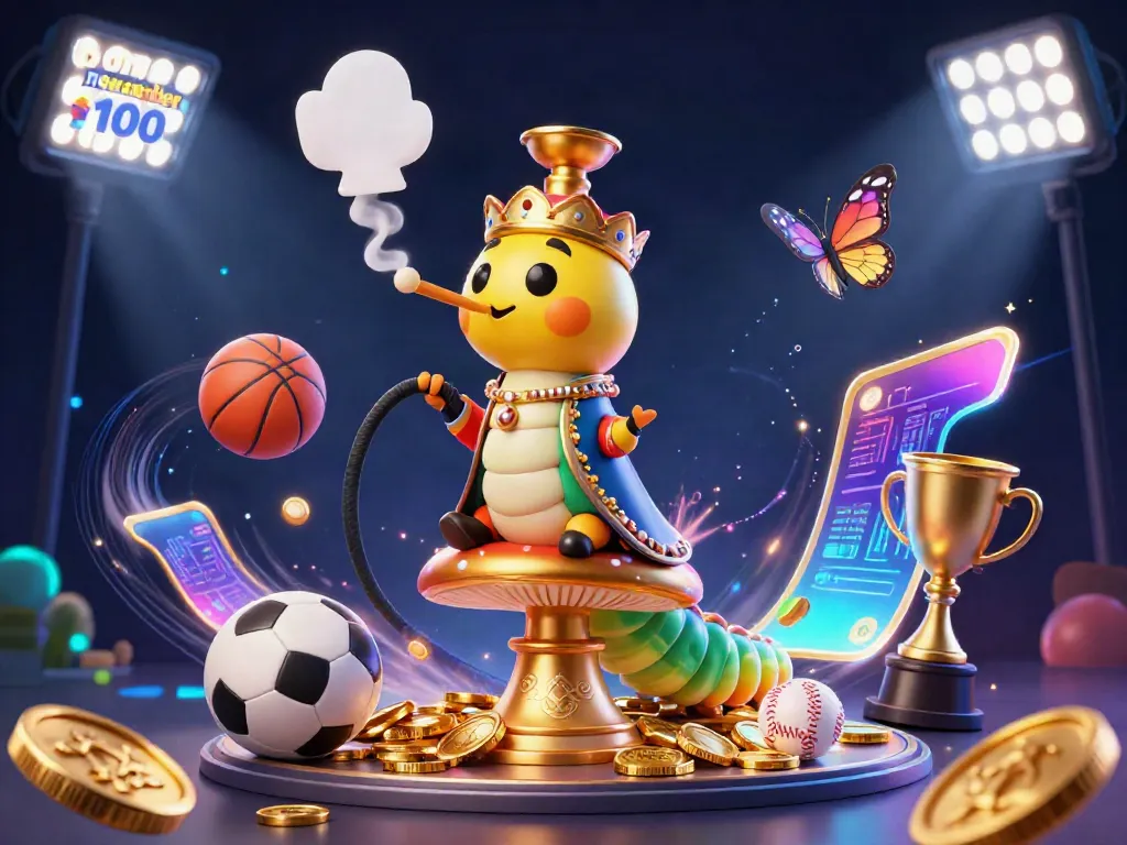 Engage with the vibrant scene showcasing the bonus new member 100 promotion with dazzling casino elements, featuring a whimsical caterpillar hookah-master.
