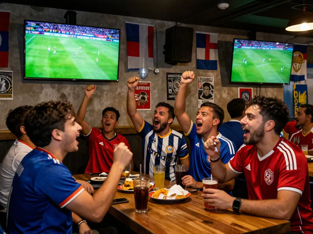 Fans passionately cheering for their teams while watching xoilactv live soccer broadcasts in a festive atmosphere.