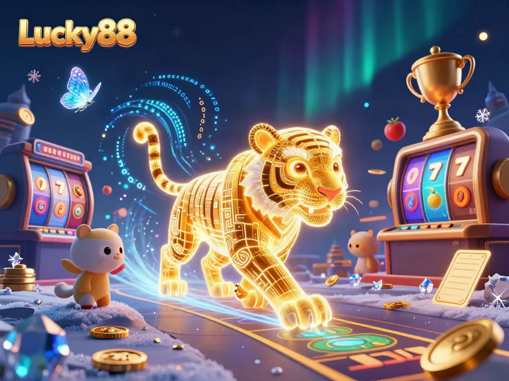 Experience vibrant casino excitement with Lucky88 featuring a neon tiger and dynamic jackpot elements