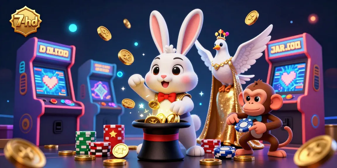 Experience the excitement of 7-hd online gambling with dazzling characters and vibrant casino elements.
