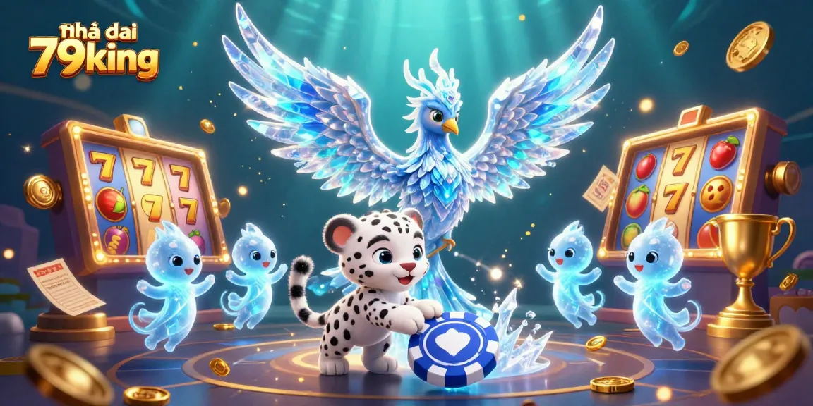 Experience the vibrant gaming world of Nhà cái 79king with immersive 3D characters and dynamic casino elements.