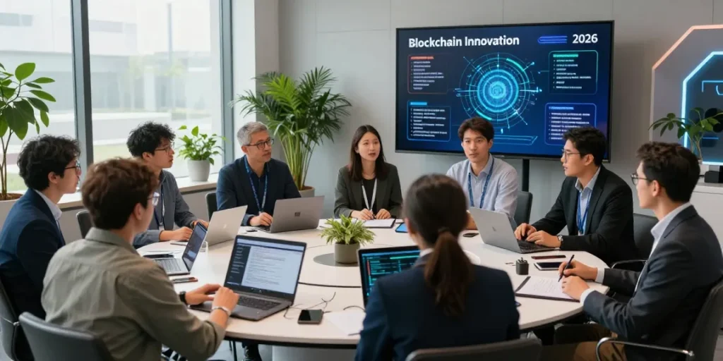 Blockchain 2026 conference attendees engaging in discussions about future innovations.