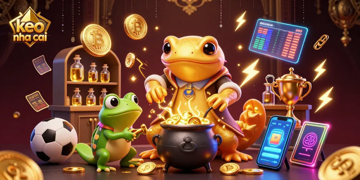 Engaging depiction of keo nha cai sports betting scene featuring sports elements and gold coins.