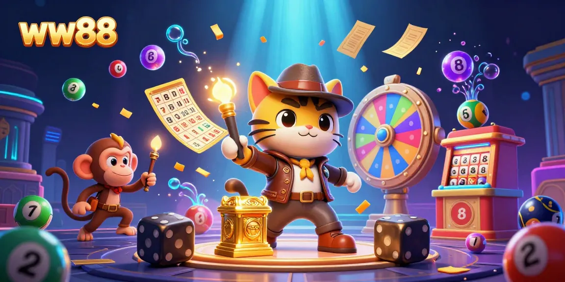 Engage with the excitement of ww88 as the explorer cat uncovers golden casino treasures amidst vibrant games.