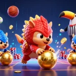 M88 engages players as rival pangolins bowl through poker chips in a vibrant casino scene.
