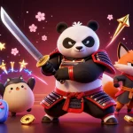 Sparkle and win with sao win in an exciting cartoon casino scene featuring panda samurai and fox ninja.