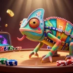Engage in thrilling bj88 đá gà battles with the chameleon casino owner amidst dynamic action and vibrant colors.