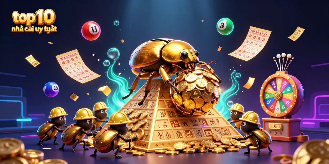 Experience the excitement of top 10 nhà cái uy tín with vibrant scenes of golden beetles and casino elements