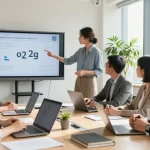 Team discussing o2 2g switch off strategies in a modern office meeting.