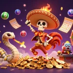 Engage with keo nha cai through dynamic gaming visuals showcasing vibrant characters, lottery balls, and cash.