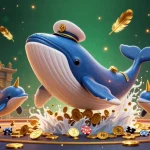 Rodipet showcases a whale in a sea of coins, enhancing a vibrant gambling-themed scene.