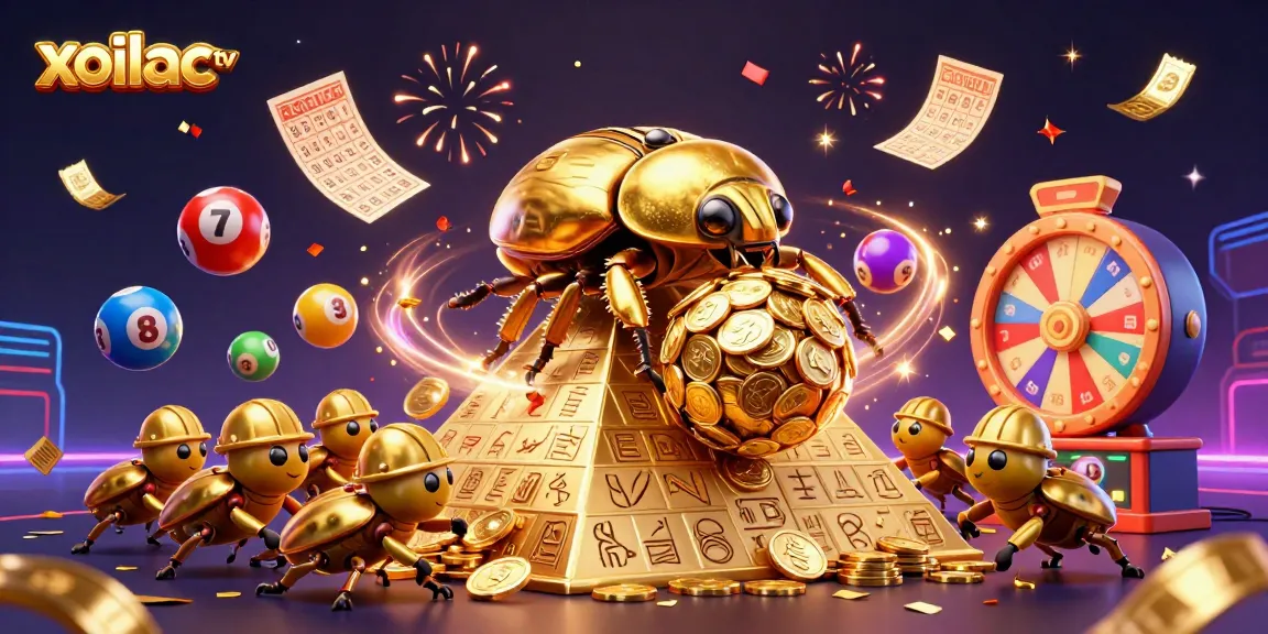 Engage with xoilac tv's exciting features as golden beetles roll coin-filled trophies under fireworks.