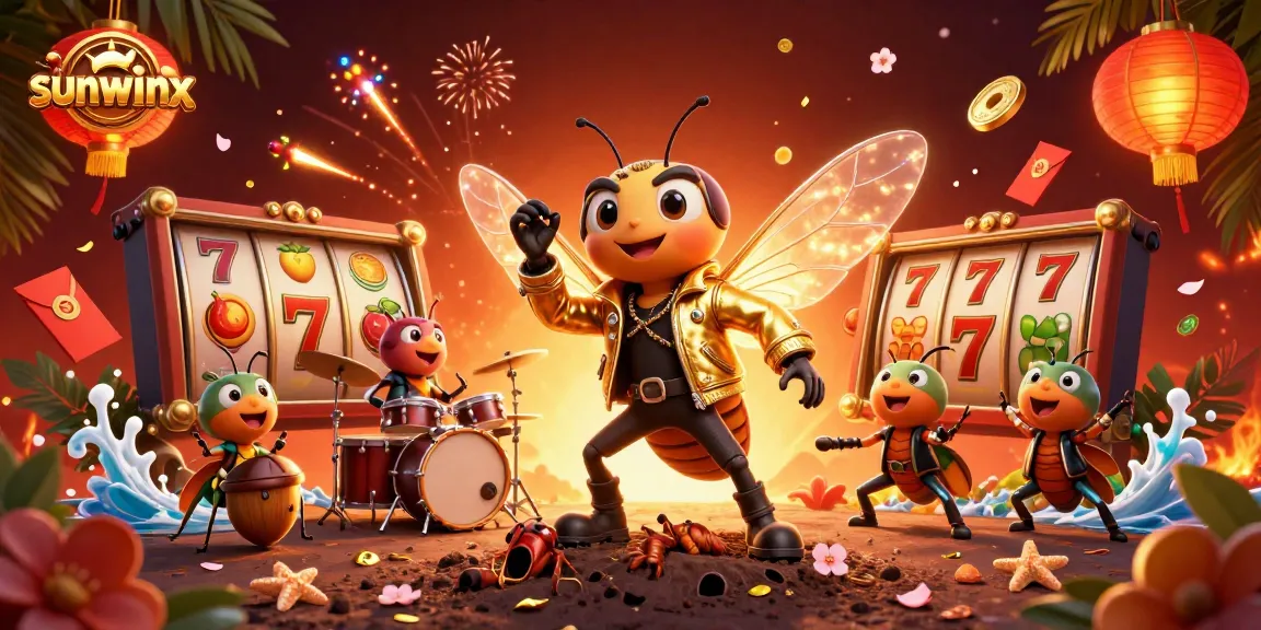 Experience sunwinx with a vibrant scene showcasing a cicada rock star and gambling elements