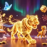 Explore the vibrant digital casino at https with a glowing golden tiger and jackpot symbols.