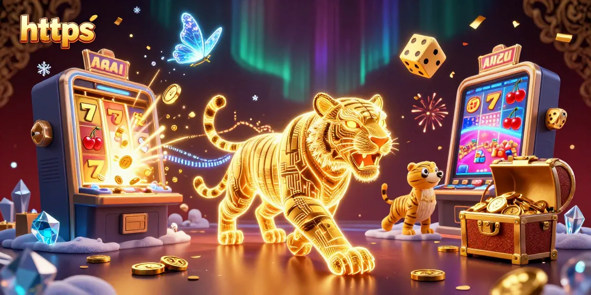 Explore the vibrant digital casino at https with a glowing golden tiger and jackpot symbols.