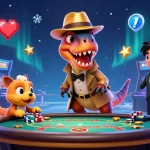 Watch the action of 98win at a blackjack table with a velociraptor card counter and fun game elements.