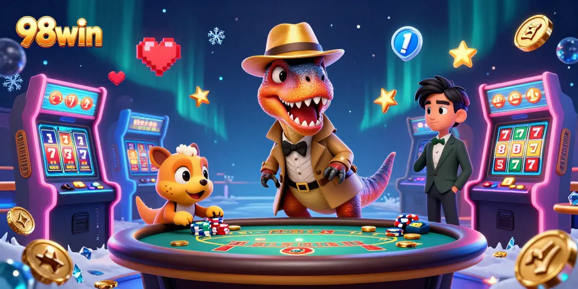 Watch the action of 98win at a blackjack table with a velociraptor card counter and fun game elements.
