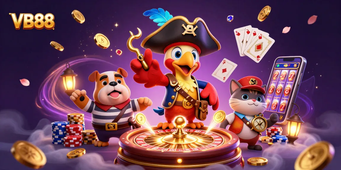 Play with VB88 in a vibrant, 3D casino scene filled with excitement and energy.