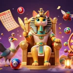 Join the sunwin pharaoh cat and scribe in a vibrant lottery atmosphere.