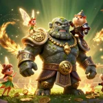 Engage with Sky88 in a vibrant 3D illustration showcasing magical characters in an energetic sports betting arena.