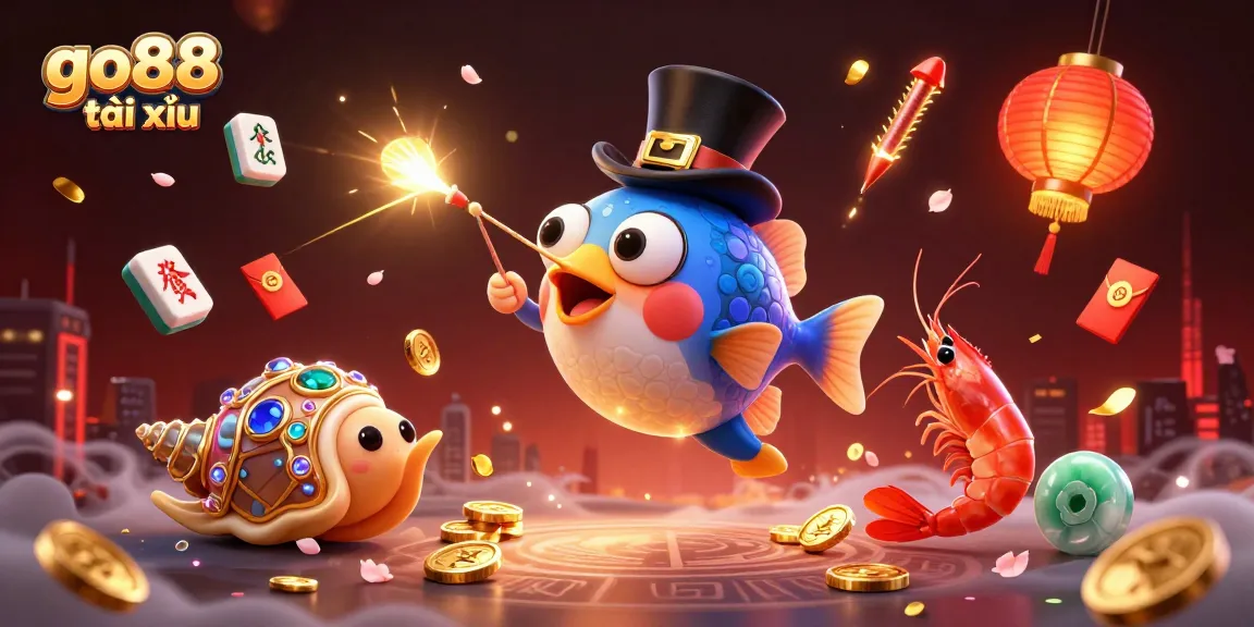 Engaging scene illustrating go88 tài xỉu with an anglerfish, pirate shrimp, and gemstone snail enriching the gaming experience.